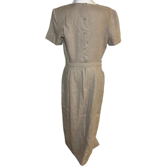 Vintage‎ Maggy London 100% Linen Maxi Dress Beige Size 10 Belt 80s 90s Business - Picture 2 of 15